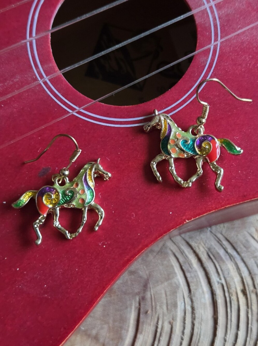 Enamel Horse Drop Earrings